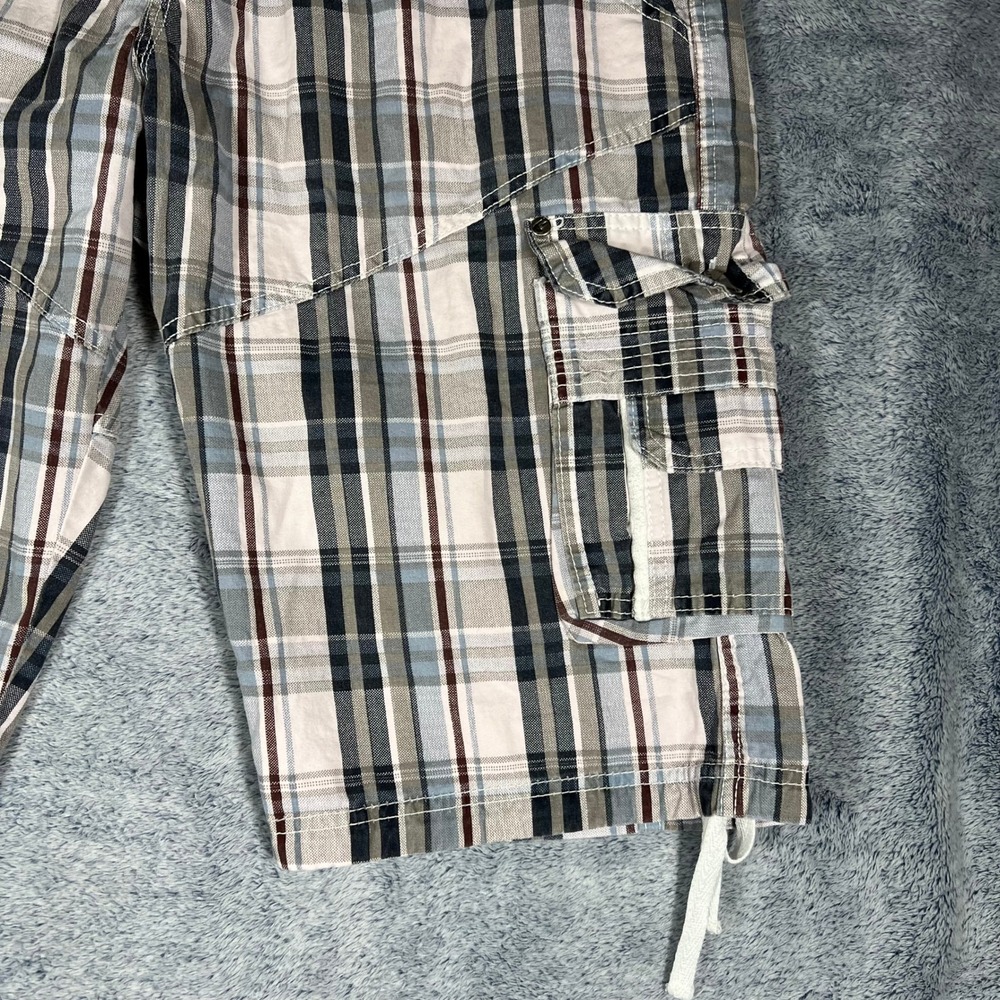 Fried Denim Mens Plaid Cargo Shorts Blue Grey‎ White Cotton 34 Utility G-Unit - Picture 6 of 16